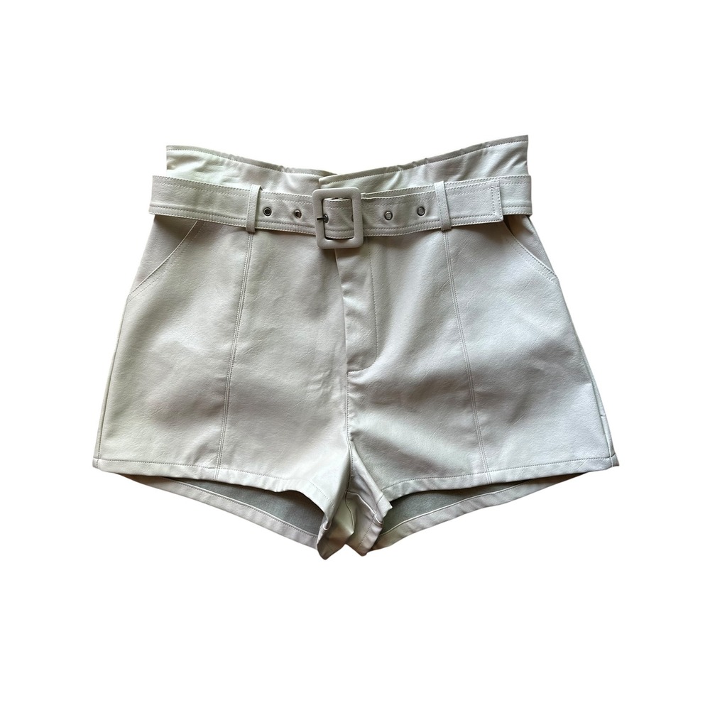 Altar'd State Cream Faux Leather High Waisted Belted Shorts Size L